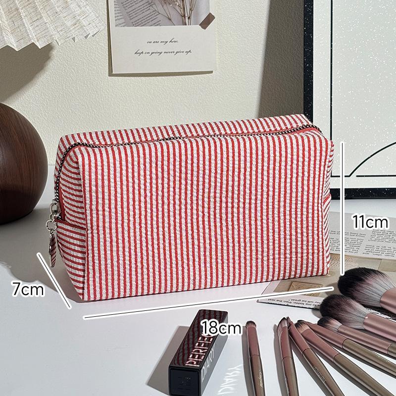 Striped Cosmetic Storage Bag Large Capacity Portable Women's Toiletry Pouch for Travel Business Trip Use