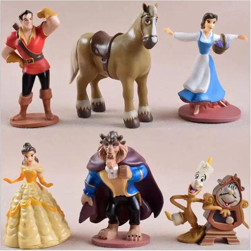 6 Stück Disney Die Schöne und das Biest Belle Figur Puppe Anhänger Kuchenaufsatz Auto Hängeornament Kindergeschenk Sammlerstück Spielzeug