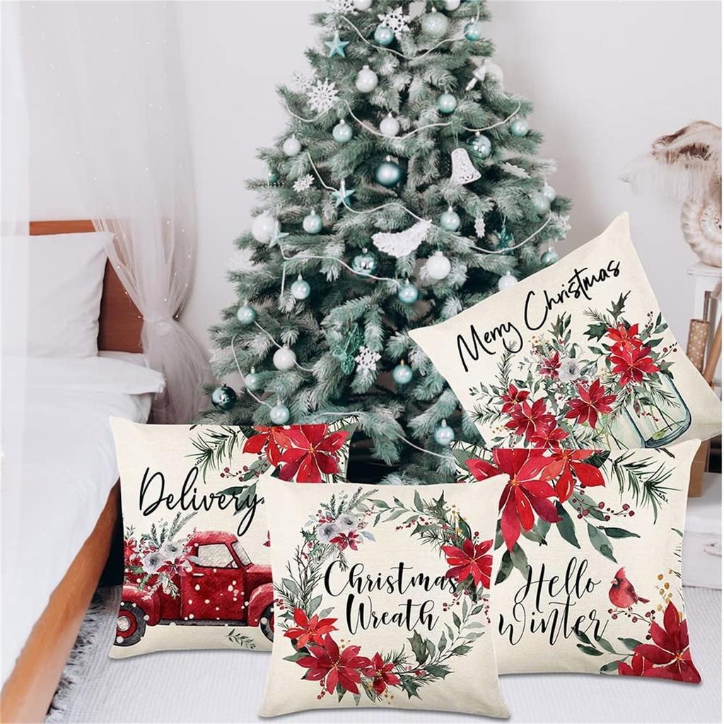 Weihnachts-Kissenbezüge Weihnachts-Kombinationssets Leinen-Druck Zuhause Feiertags-Kissenbezüge