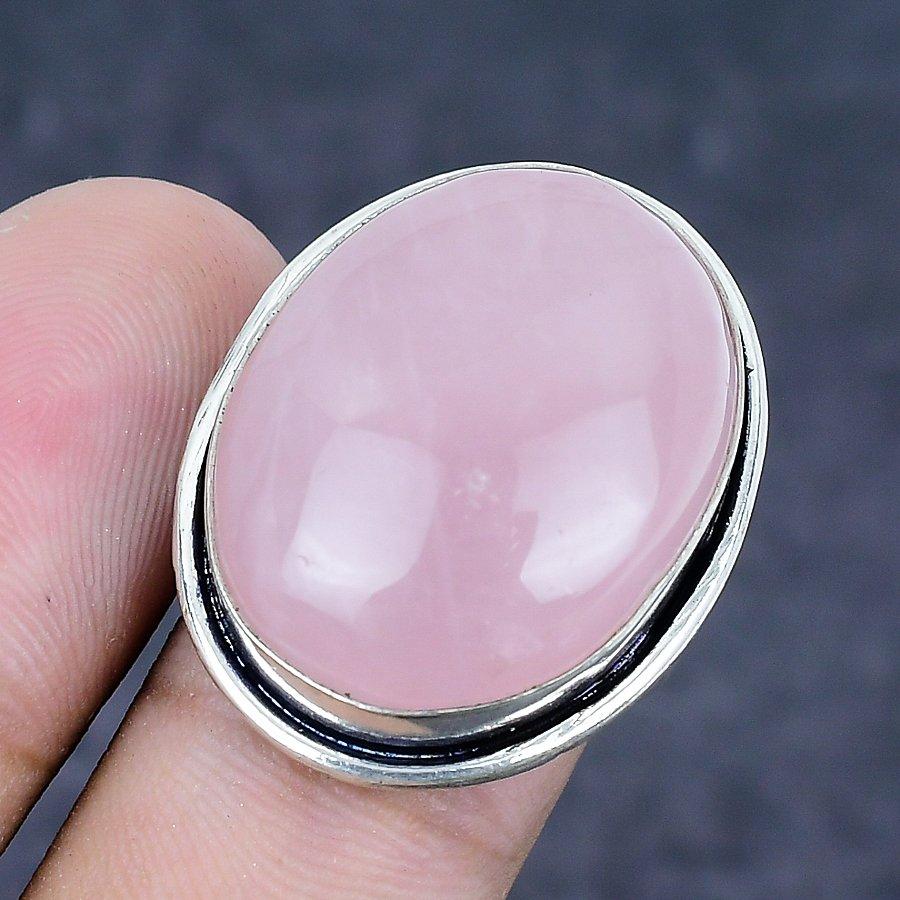 Natural Rose Quartz Gemstone 925 Sterling Silver Jewelry Ring Size 7 ETC-13507