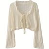 Elegante e Carino Cardigan Sottile con Laccetti e Pizzo, Top Sottile Traspirante con Maniche Lunghe in Chiffon e Volant per Donna, Mantellina Estiva