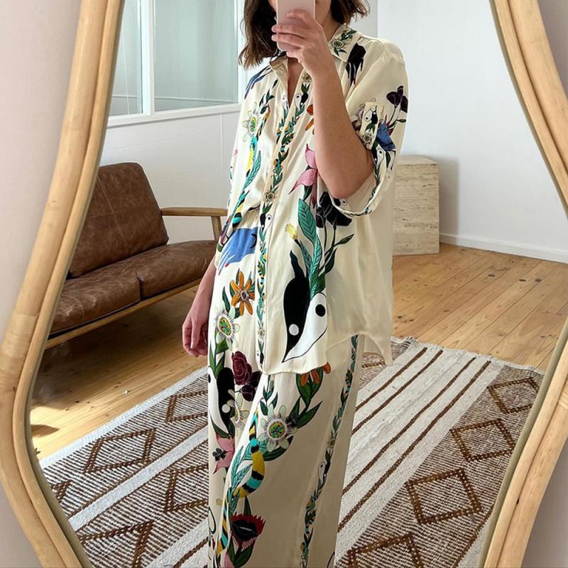 Dress Women's Fashion Suit Casual Loose Shirt Printed Pantsuit