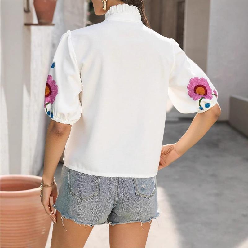 YYFS Modă Femei Casual Imprimeu Model Floral Vară Primăvară Mâneci 1/2 Decolteu în V Bluze & Cămăși