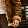 Men Jacket Contrast Color Patchwork Plush Lining Turndown Collar Zipper Coldproof Winter Faux Fur Outerwear Streetwear