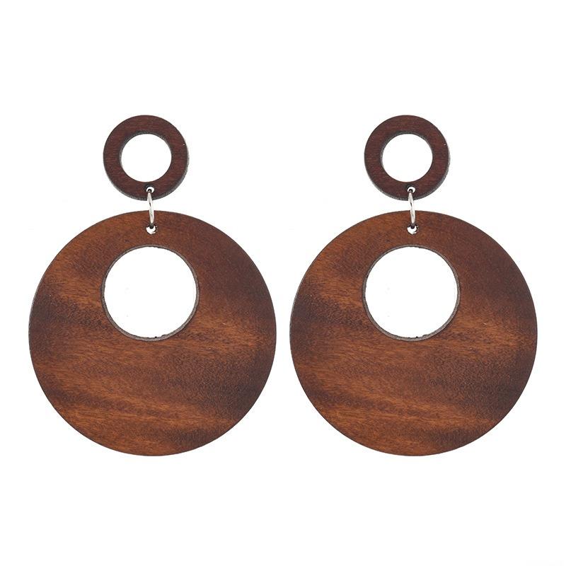 Vintage brown coffee wood stud earrings niche Maillard exaggerated round earrings earrings earrings women