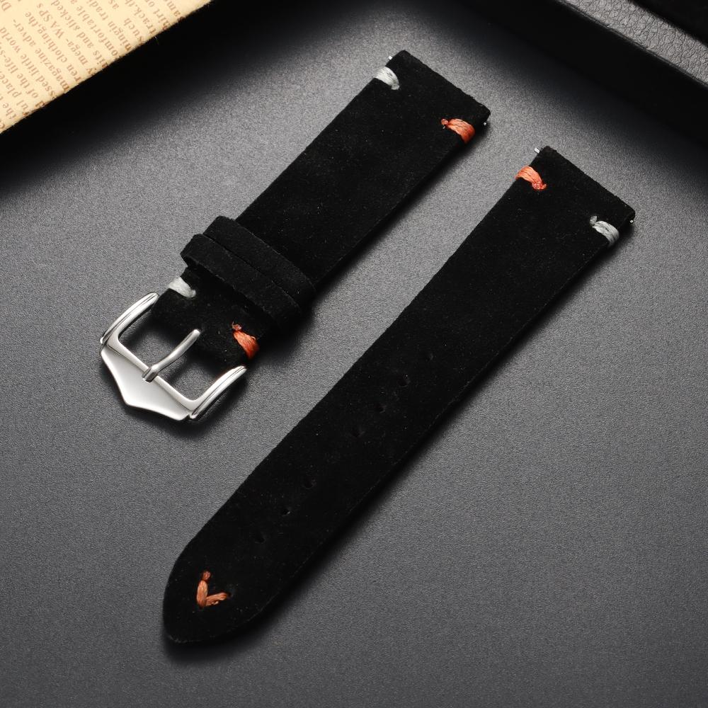 Calfskin Soft Suede Strap Watch Band 18mm 20mm 22mm Handmade Stitching Cowhide Strap for Omega for Seiko Smartwatch Wristband
