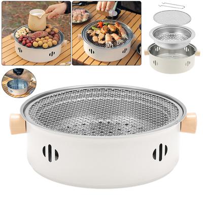 Round Barbecue Grill Portable Charcoal Barbecue Grill with Grill Net Compact Tabletop BBQ Grill Multifunction for Camping Picnic