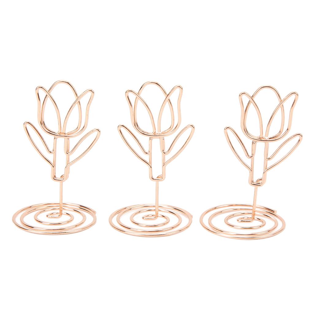 20pcs Place Card Holder Tulip Shape Exquisite Rose Gold Table Number Holders Table Card Holders Photo Holder for