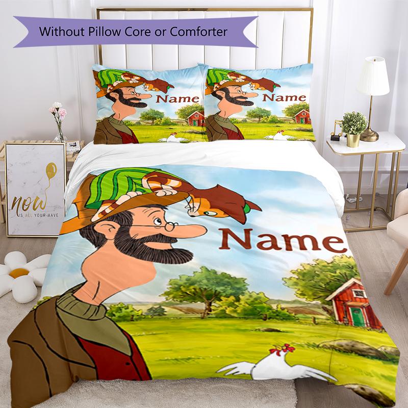 3Pcs Custom Name Pettson Findus Bedding Set Duvet Cover Closure Includes 1Duvet Cover 2Pillowcases Soft And Comfortable For All Seasons