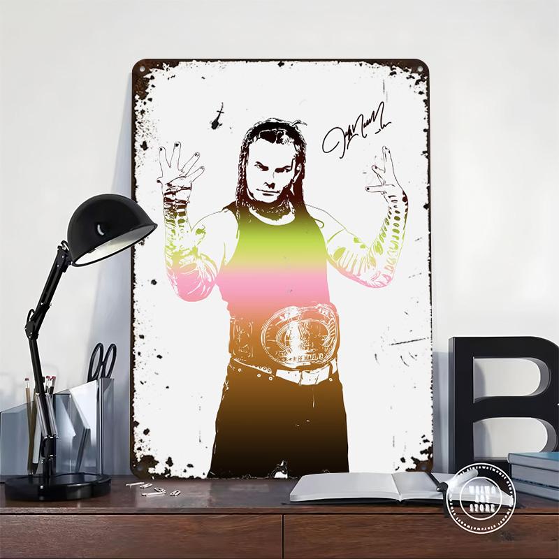 Jeff Hardy Wrestling Champion Tinplate Poster Customized Wall Art Vintage Metal Signs Retro Tin Plaque for Bathroom Decor House