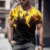 Summer Round Neck 3D Colorful Flame Graphic Print Top Fashionable Casual Short Sleeved Men's T-shirts
