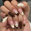 24PCS Sweet Glossy Nude Almond Press on Nails Y2k Brown Polka Dots Star False Nails Macaron Blue Pink Cat Eye Cute Nail Tips Art