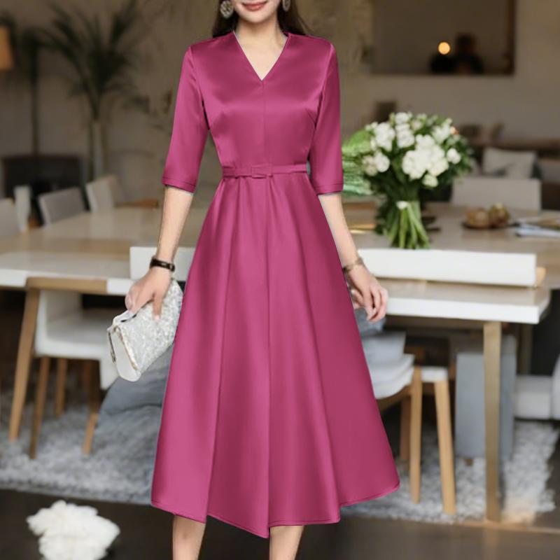 ZANZEA Women Casual V-Neck Elegant Half Sleeve Dress S вино красного