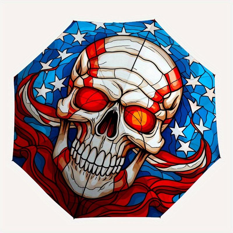 Amerikanische Flagge Totenkopf Aufkleber - Patriotisches Design für Autos, Laptops oder jede glatte OberflächeRegenschirm, Tragbarer 3-fach Kompakter Regenschirm, Weihnachtsgeschenk ES648