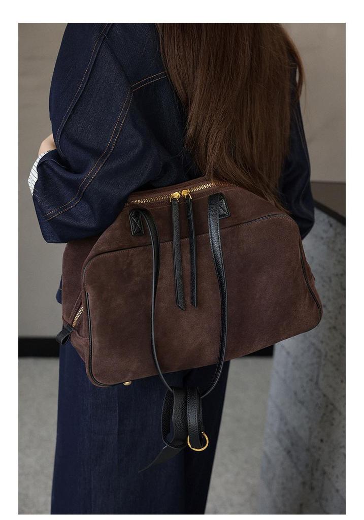 Matte Suede Retro Leather Tote Bag - Women's Large Capacity Shoulder Bag