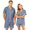 Matching Couples Pajama Set - Short Sleeve Button Hem Top and Shorts - Soft Casual Sleepwear Loungewear for Men Women Sizes S to XXXXL