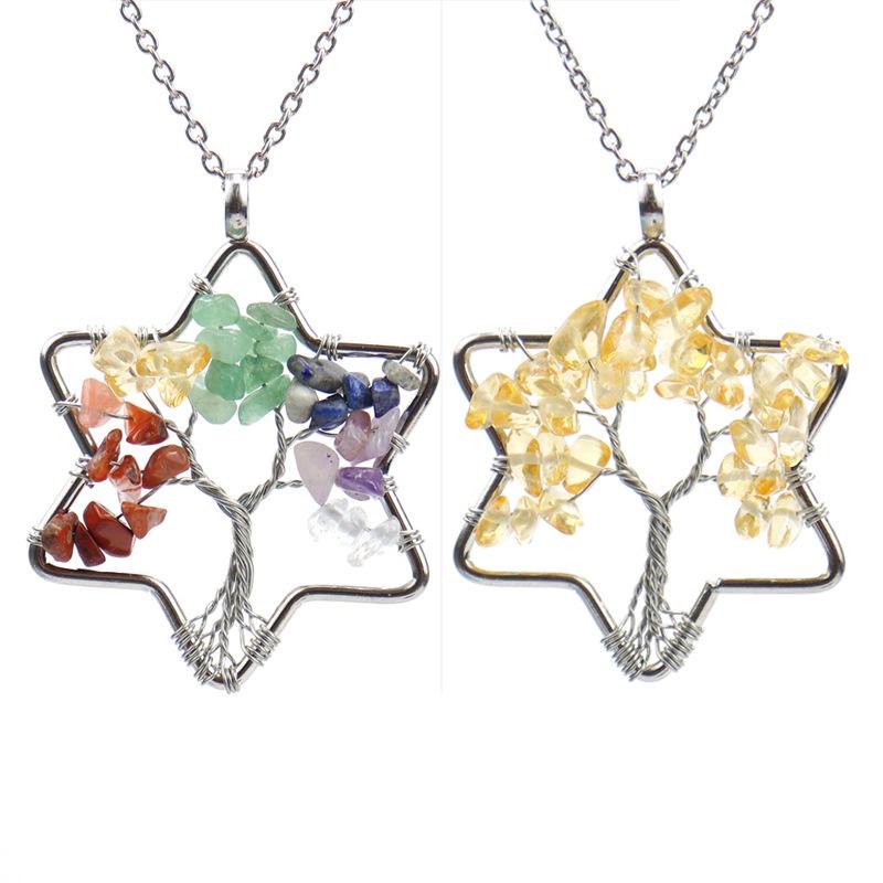 Handmade Wire-Wrapped Tree of Life Necklace with Crystal Chip Pendant