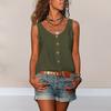 Top da donna senza maniche con bottoni decorativi, colore unito, con tasche, scollo a V, casual, mimetico militare, canottiera da donna, abbigliamento da donna