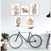 Colorful Cat Dog Rabbit Tiger Animal Canvas Painting Nursery Poster Wall Art Printing Pink Flower Pictures Kid Room