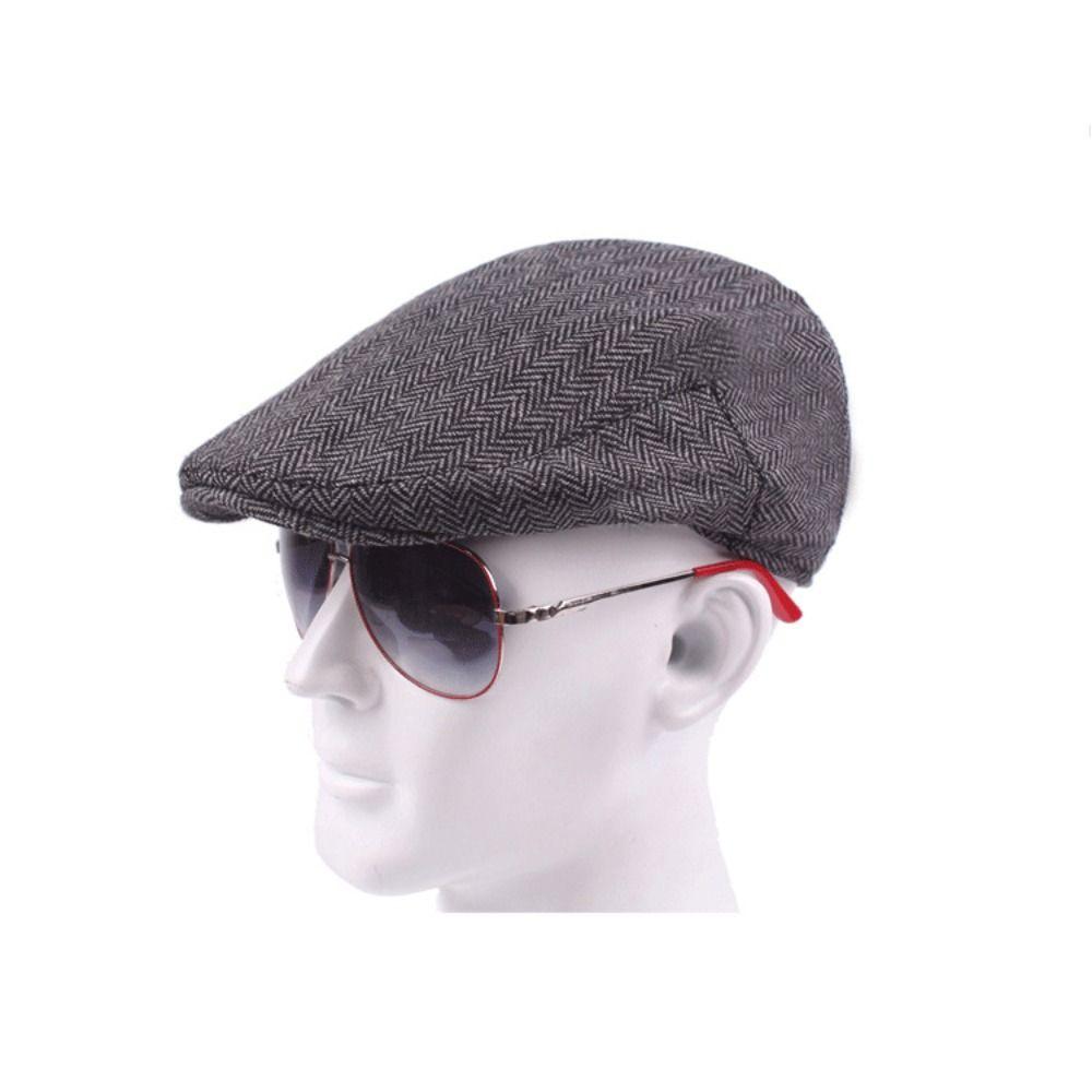 Flat Top Painter Hat Herringbone Newsboy Cap Casual Men Beret  Male