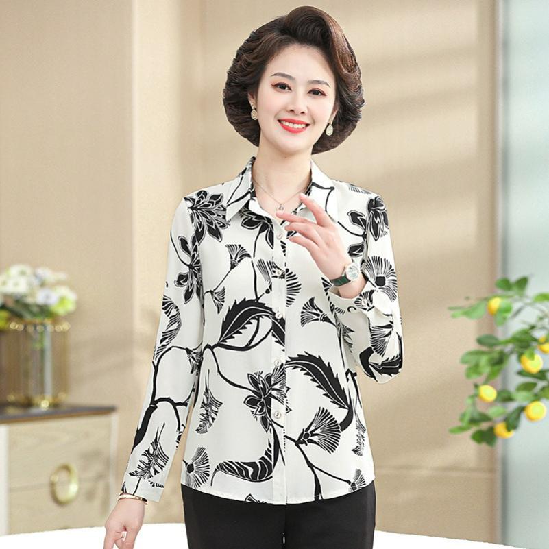 Long-sleeved Shirt, Middle-aged Women's Spring and Autumn Clothes, Western Style Blouse, Women's Summer Chiffon Shirt