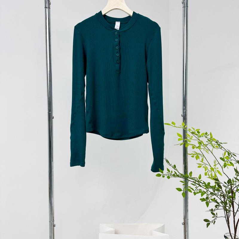 

Женская модальная рубашка хенли с длинным рукавом CUIC.DUNST для йоги - Дышащий облегающий базовый слой с планкой на пуговицах 8 яшмовый/зелёный