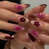 24 Pcs Pure Rose Red French Flower Short Almond Press On Nails Removable False Nails For Women Daily Wear