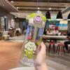 Water bottle summer simple plastic cup cartoon puppy large capacity easy cup cute portable student straw cup Internet celebrity girl