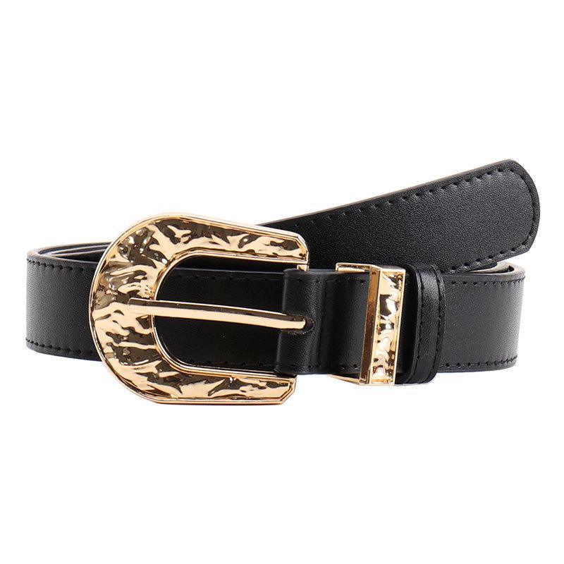 Minimalist Pu Alloy Buckle Belt For Women With Irregular Texture For Casual And Office Wear
