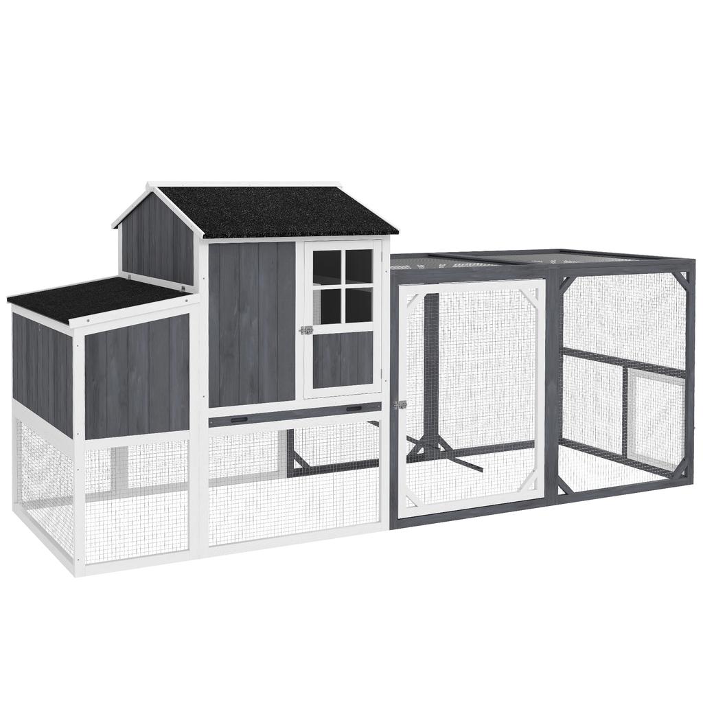 Pollaio con Recinto per 3-4 Galline, Nido a 3 Scomparti, Superficie 1,9 m², Legno di Abete, Grigio