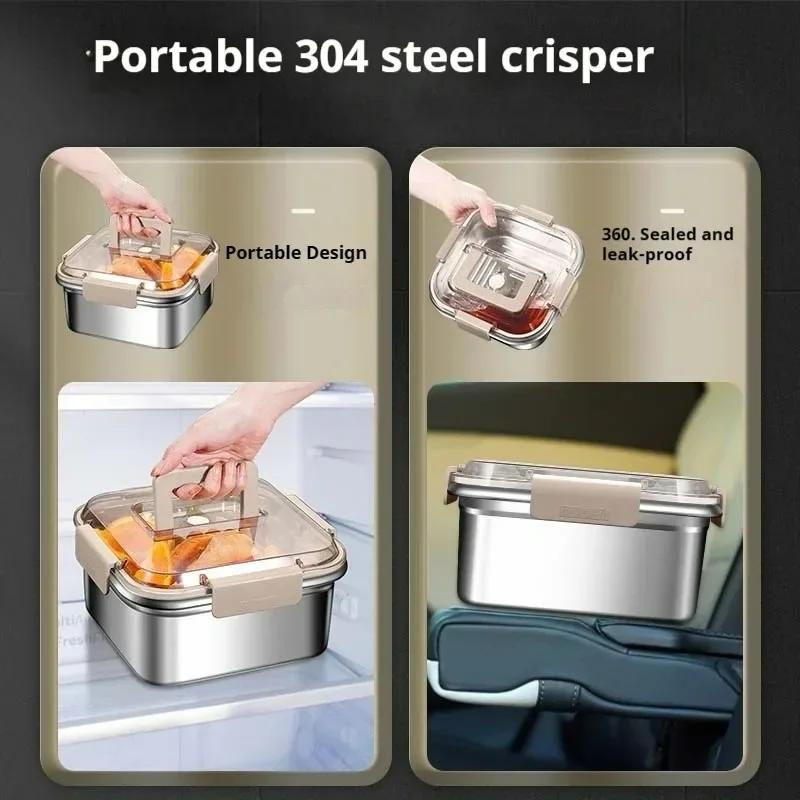 Stainless Steel Handle Lunch Box Food Grade Refrigerator Storage Box Microwave Household Large Capacity Sealed Picnic Box