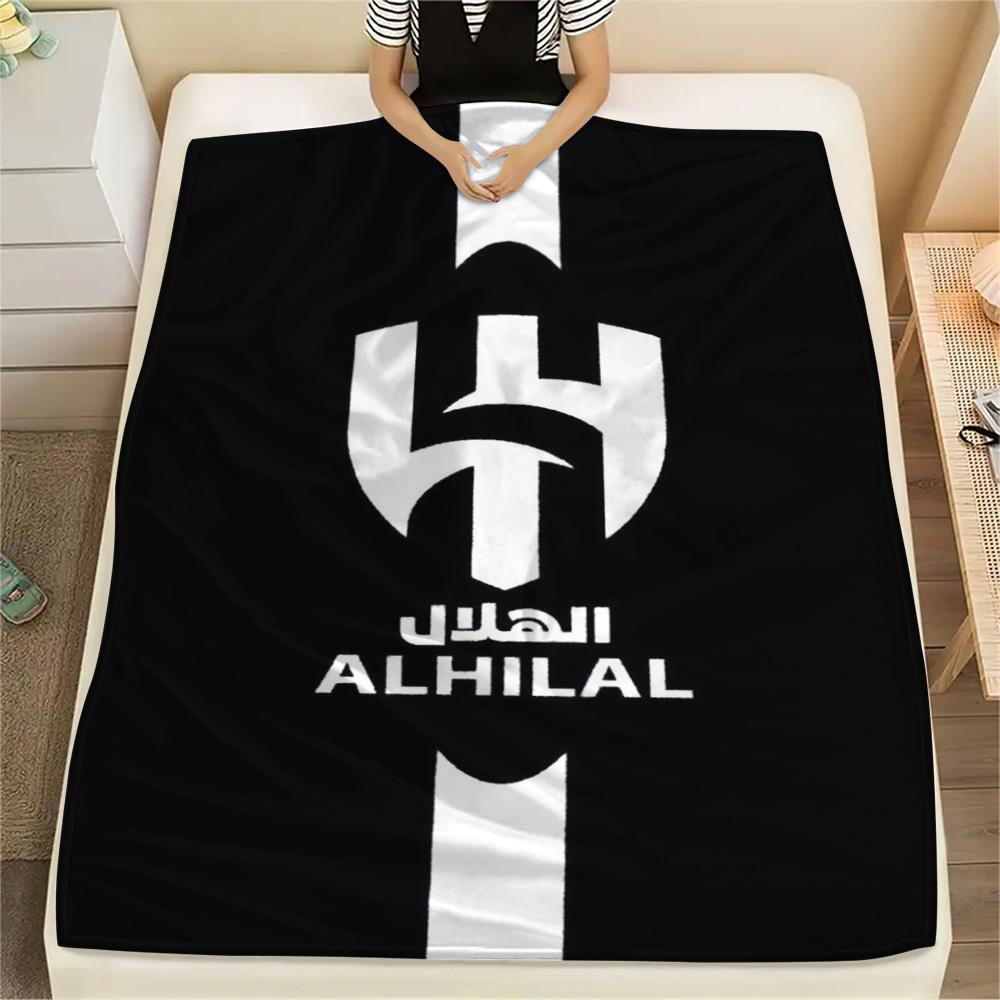 1Pc Al-Hilal Saudi Football Club Print Flannel Blanket High Quality Warm Comfortable Cover for All Seasons Perfect for Gifts Home Decor