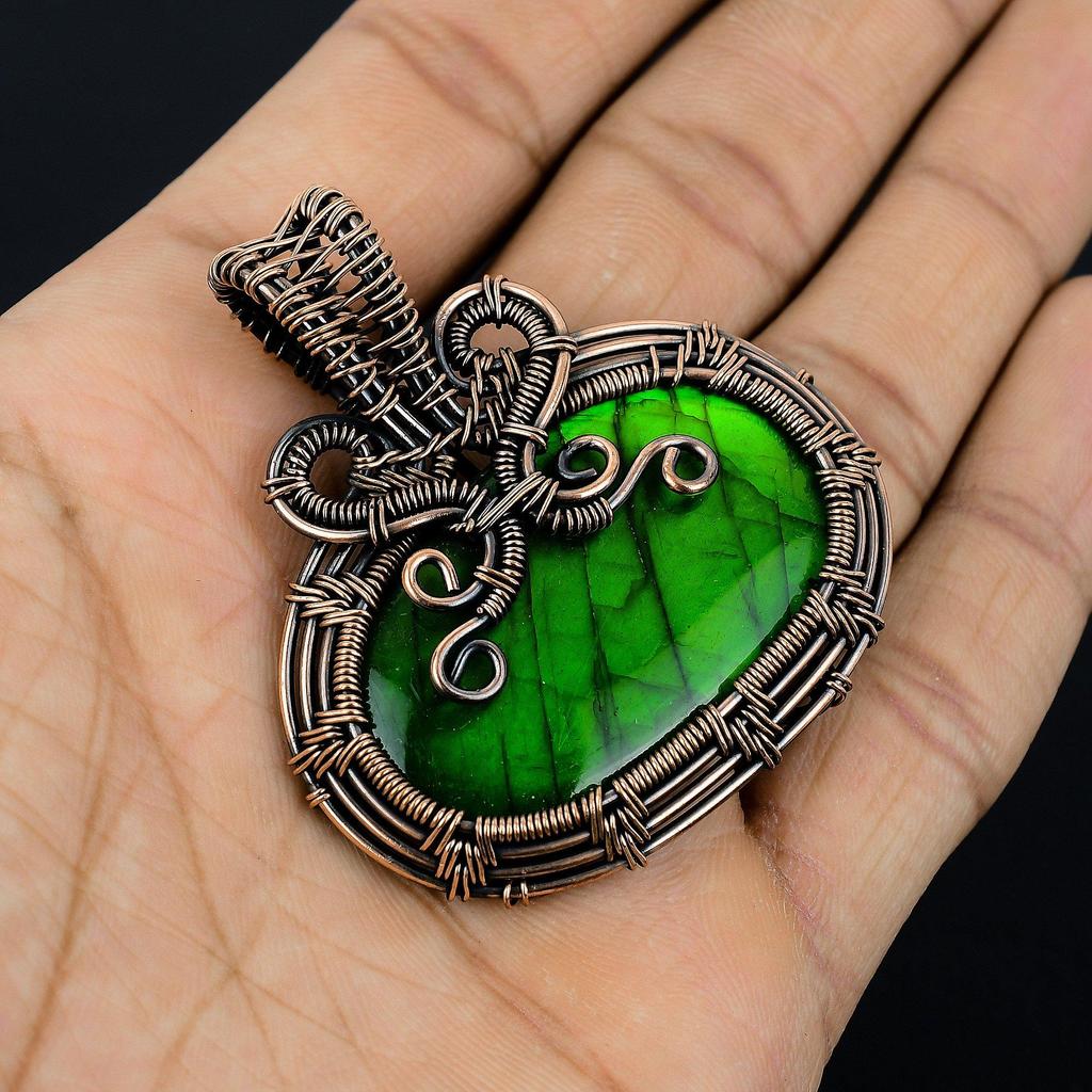 Green Flash Labradorite Pendant Gemstone Jewelry, 999 Copper Wire Wrapped Pendant, Handmade Jewelry Birthstone Pendant, Gift For Him