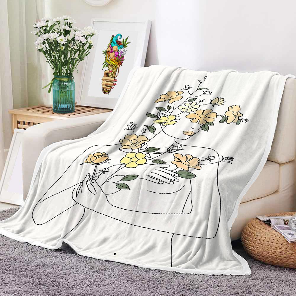 Mondrian Art Digital-printed Polyester Bedroom Velvet Flannel Soft Sofa Cover Blanket Fleece Soft Sofa Cover Blankets for Beds