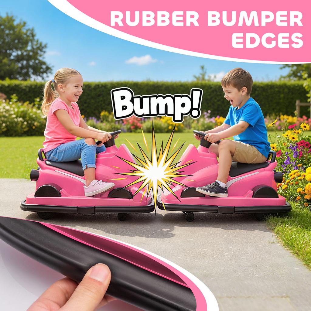 Kids Bumper Car, 360 Degrees Rotation Spin Electric Waltzer Car with LED Lights, Music for Ages 3-8 Years Old, Pink