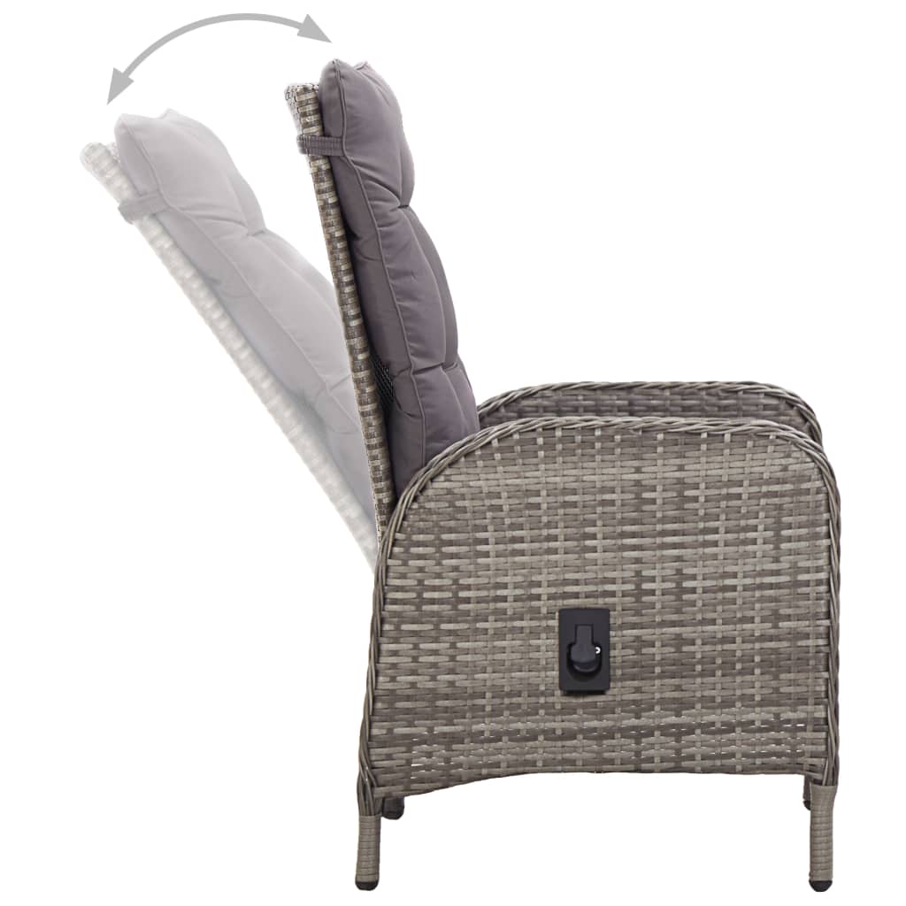 Vidaxl 3-Piece Garden Bistro Furniture Set, Poly Rattan, Grey