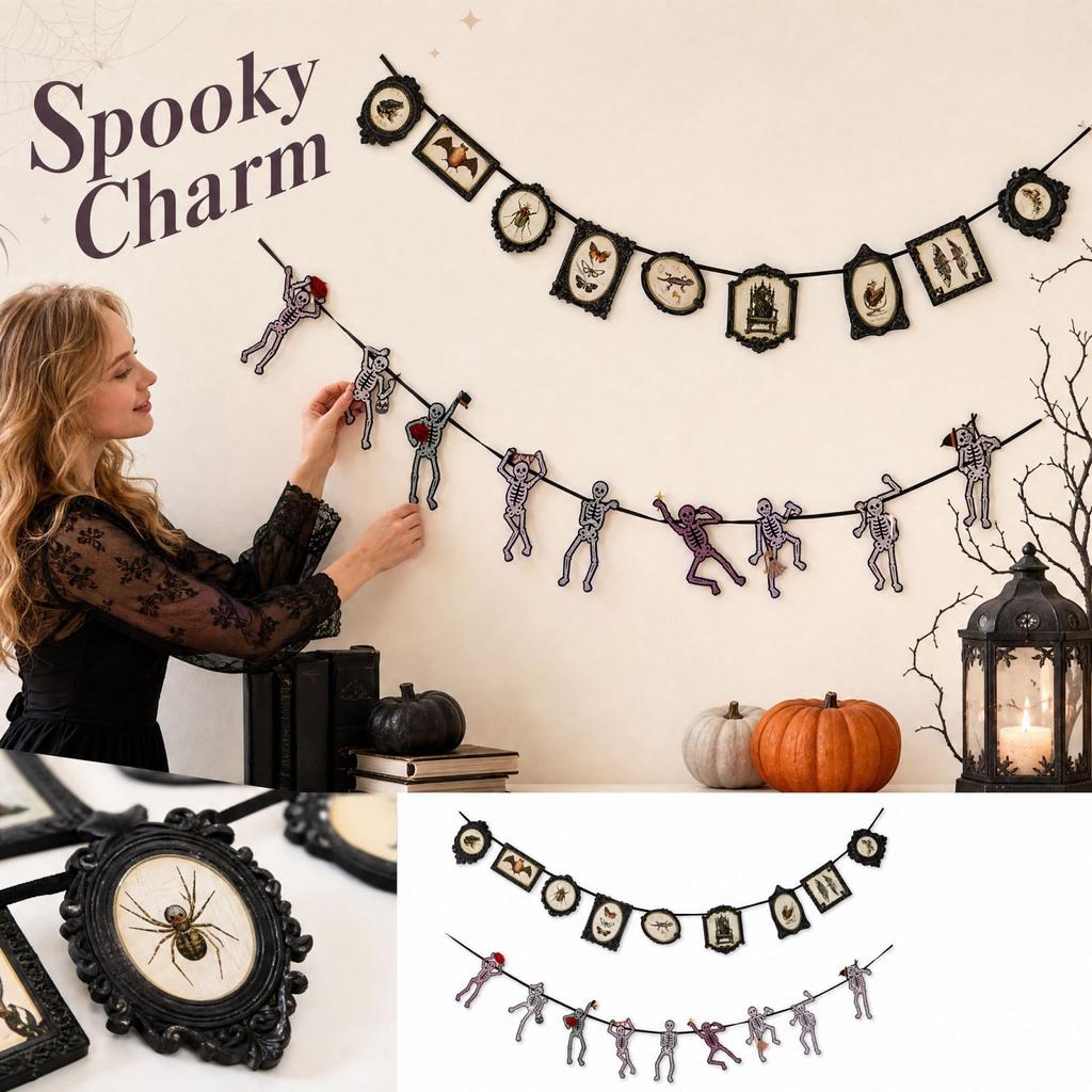Halloween-themed decorative garland featuring fun patterns; suitable for indoor and outdoor holiday party decorations