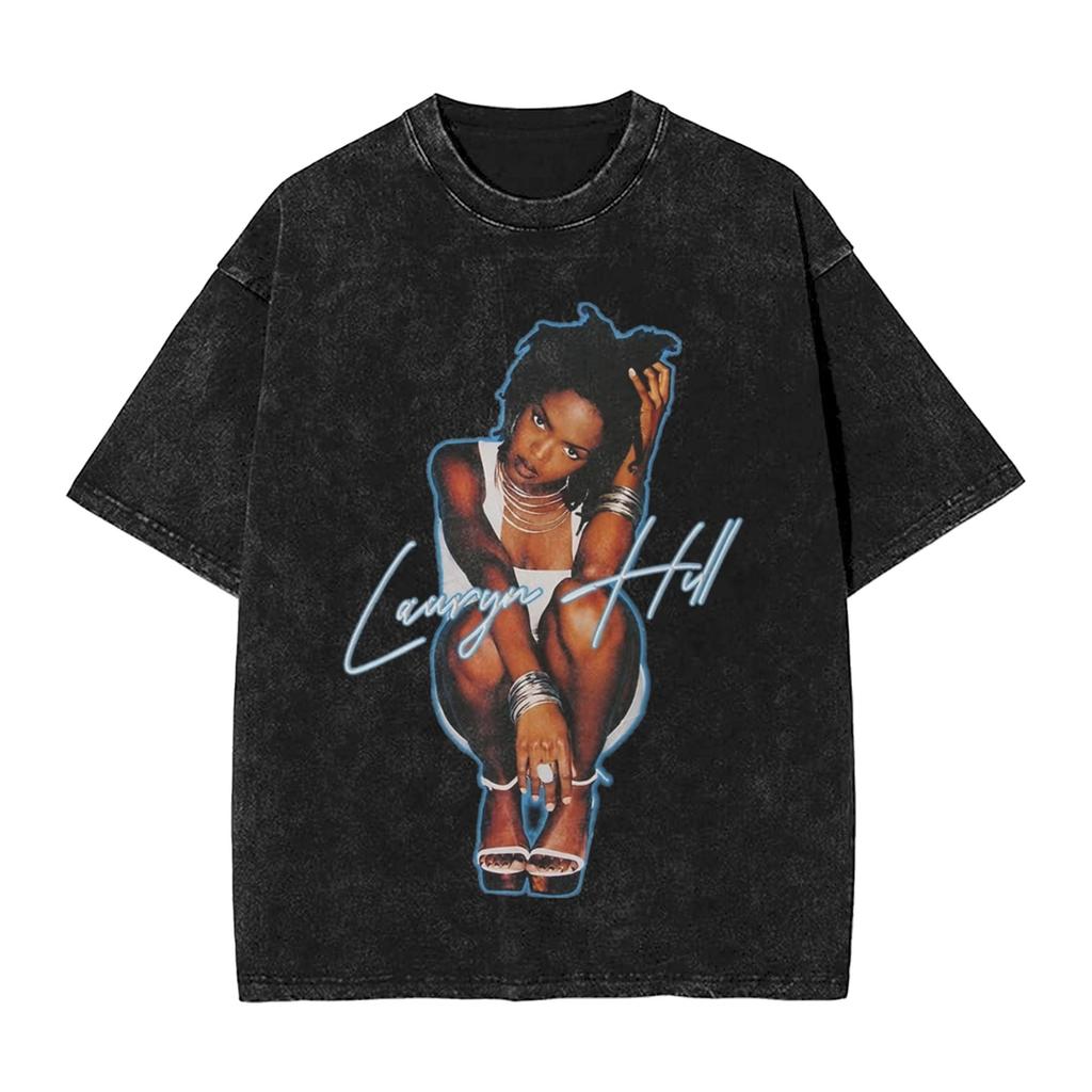 Lauryn Hills Hip Hop Washed T Shirt Streetwear Hip Hop Vintage T-Shirt Tee Shirt Men Women 100% Cotton Harajuku Printed