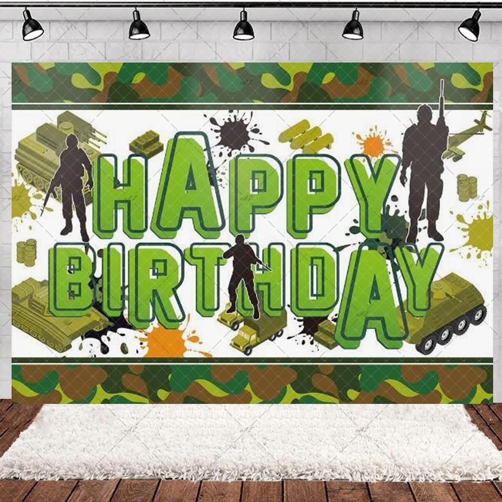 Militär Armee Thema Jungen Geburtstagsparty Dekorationen Camouflage Soldat Flugzeug Panzer Hintergrund Cartoon Luftballon Banner Kinderspielzeug Geschenk
