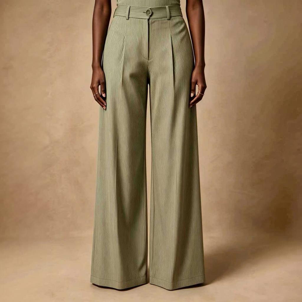 Women's High Waist Striped Wide Leg Pants Retro Casual