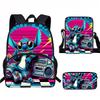Stitch Kids School Backpack Set Elementary Students Oxford Fabric Ergonomic Design Printed Cartoon 3-Piece Bundle