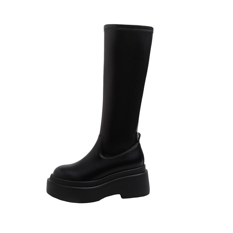 But Knee Boots Women's Autumn and Winter Velvet New Thick-soled Heightened Elastic Thin Boots Tall Knight Boots