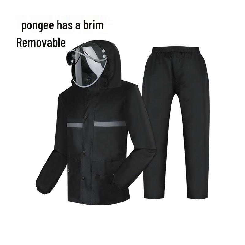Men's Black Reflective Full-Body Raincoat and Pants Set for Motorcycle Riding
