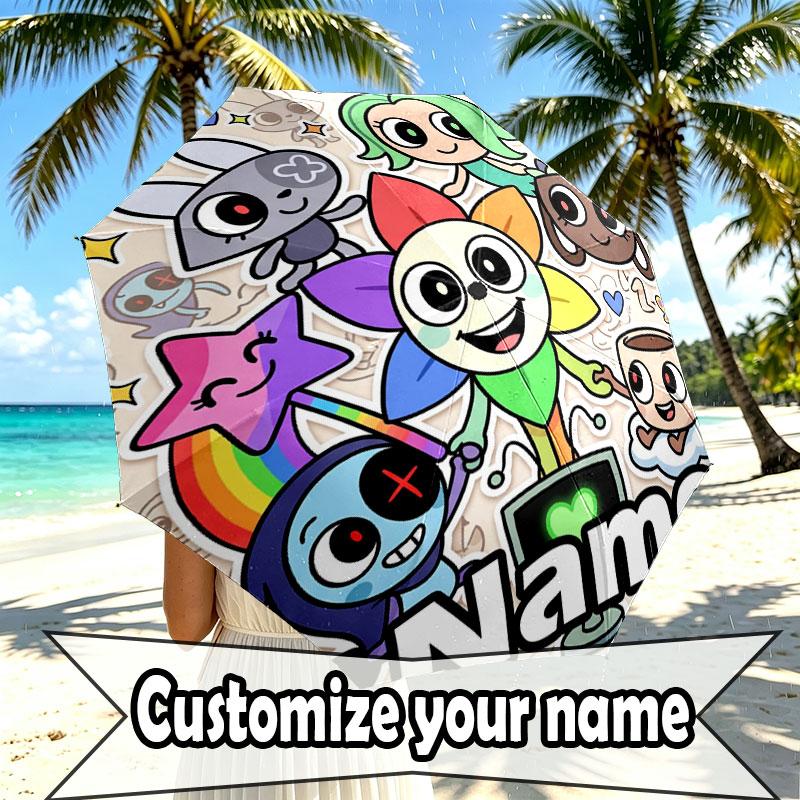 Custom Name Personalized Dandy's World Print Umbrella, Auto Open Close, 8‑Rib Sturdy Frame, Commute Camping Hiking Use, Birthday Gift
