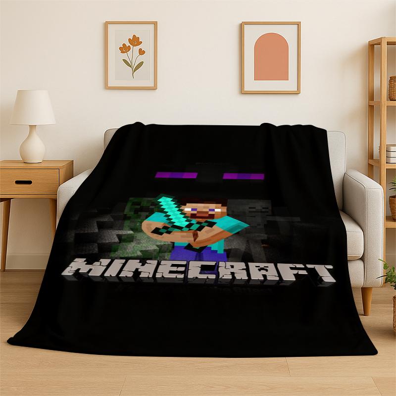 Classic SSandbox Cartoon Pixel Bulding Game Flannel Blanket Soft Warm Throw Blanket for Bedroom Living Room Bed Travel Gift