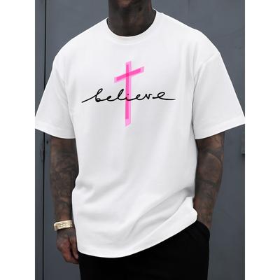 The Believe Cross Tee Is a Humorous Gift for Men,Featuring a Stylish White Design. It'S Made from Breathable Fabric, Has a Crew Neck And Short Sleeves