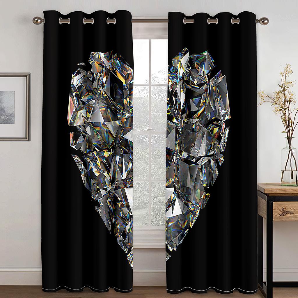 Romantic Love Heart Black White Diamond Okenní závěsy Žaluzie do obývacího pokoje Dětská ložnice Koupelna Dveře kuchyně Domácí Dekor2ks