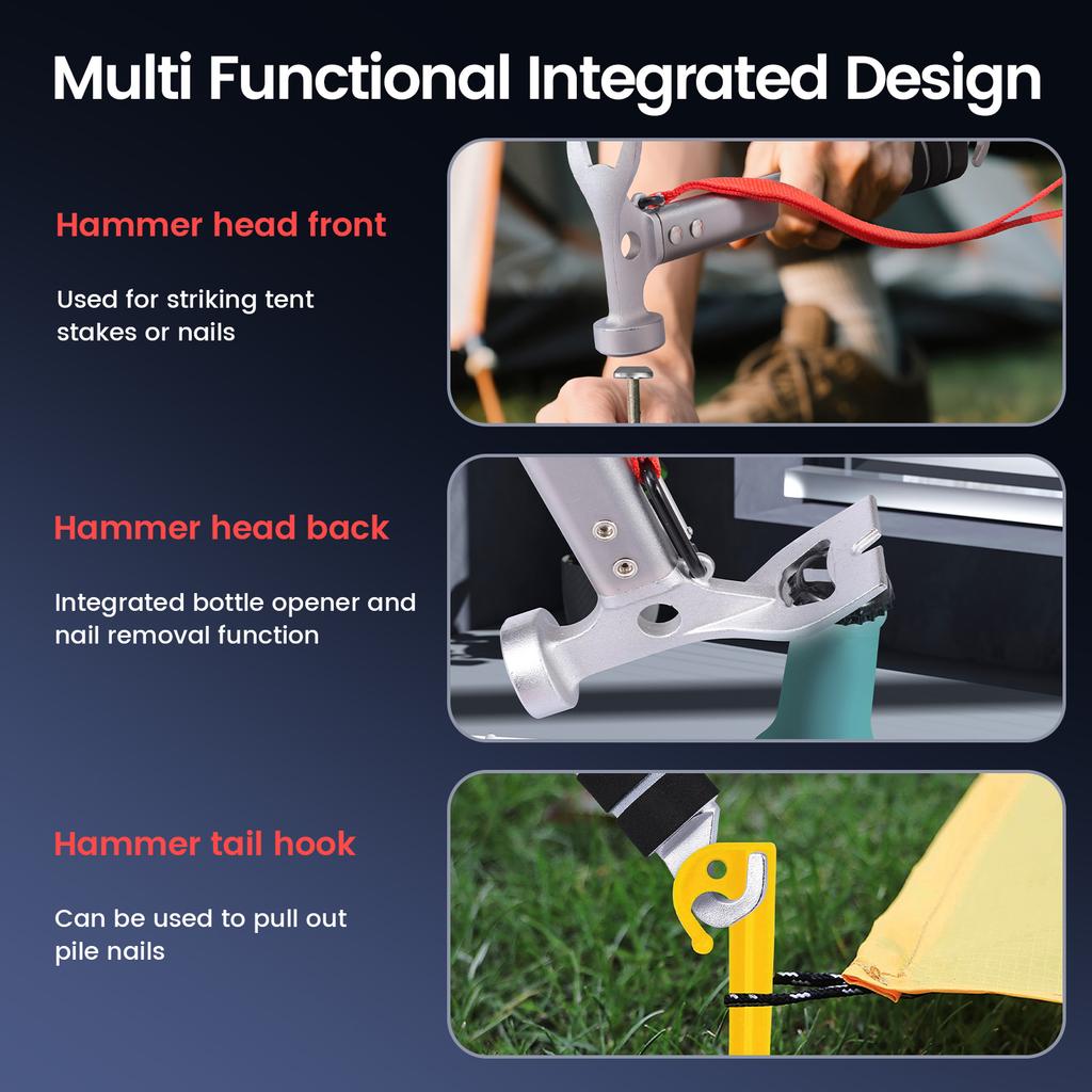 29/30cm Tent Hammer Aluminium Tent Canopy Stake Hammer Outdoor Multifunctional Camping Mallet with Hook Field Survival Equipment