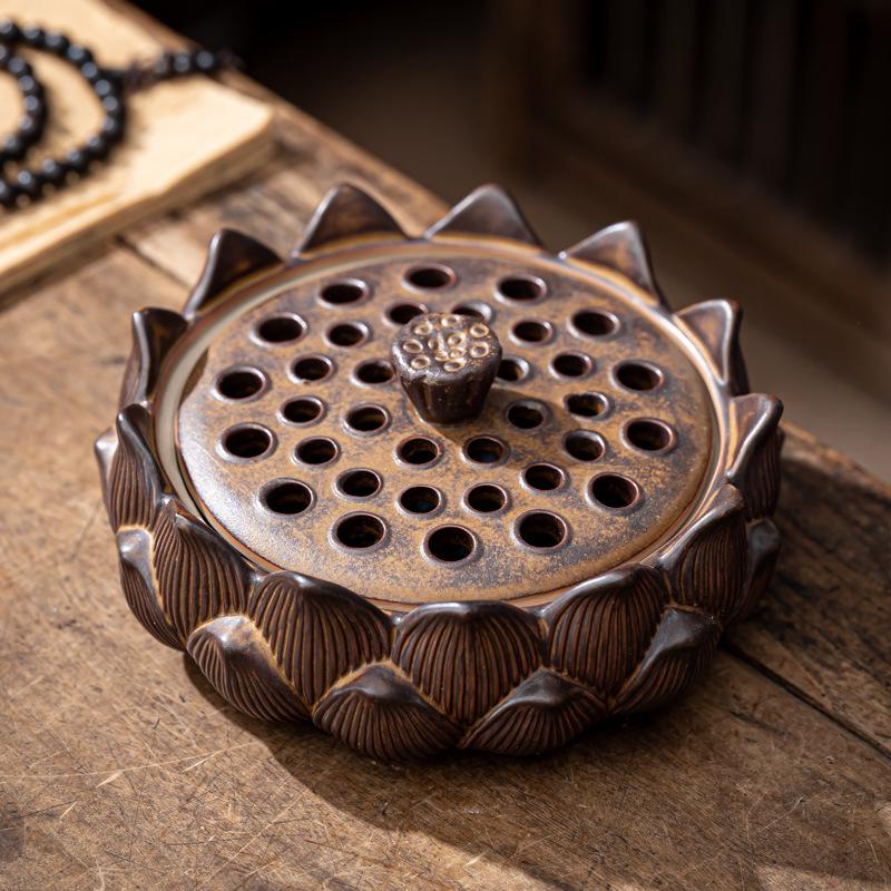 Handmade Ceramic Lotus Incense Burner for Zen Home Meditation Decor Exquisite and Unique Hand Carved Lotus Flower Pattern