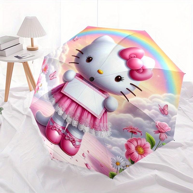 Hello Kitty,Rainbow Automatic Folding Umbrella-Simple 8-Rib Design, Bright Cartoon Pattern, Durable Iron Frame, Suitable For Travel, Outdoor